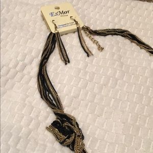 Black and Gold Necklace and earrings set